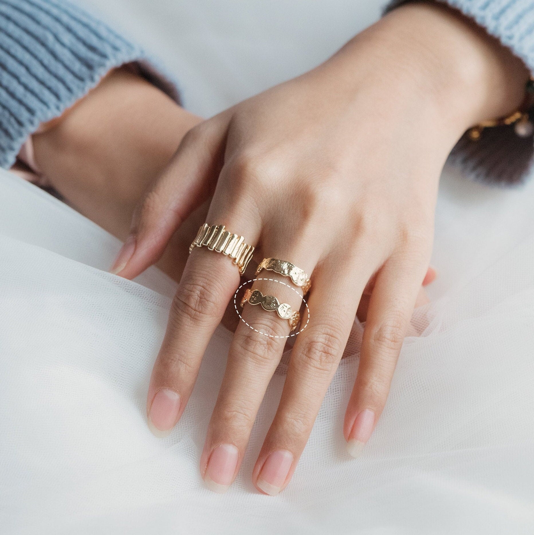 4pcs Gold/ Silver Hammered beaded Finger Ring, Everyday Ring, Modern Style Ring, Fashion Rings, Dainty Rings (#JZ-030-A)